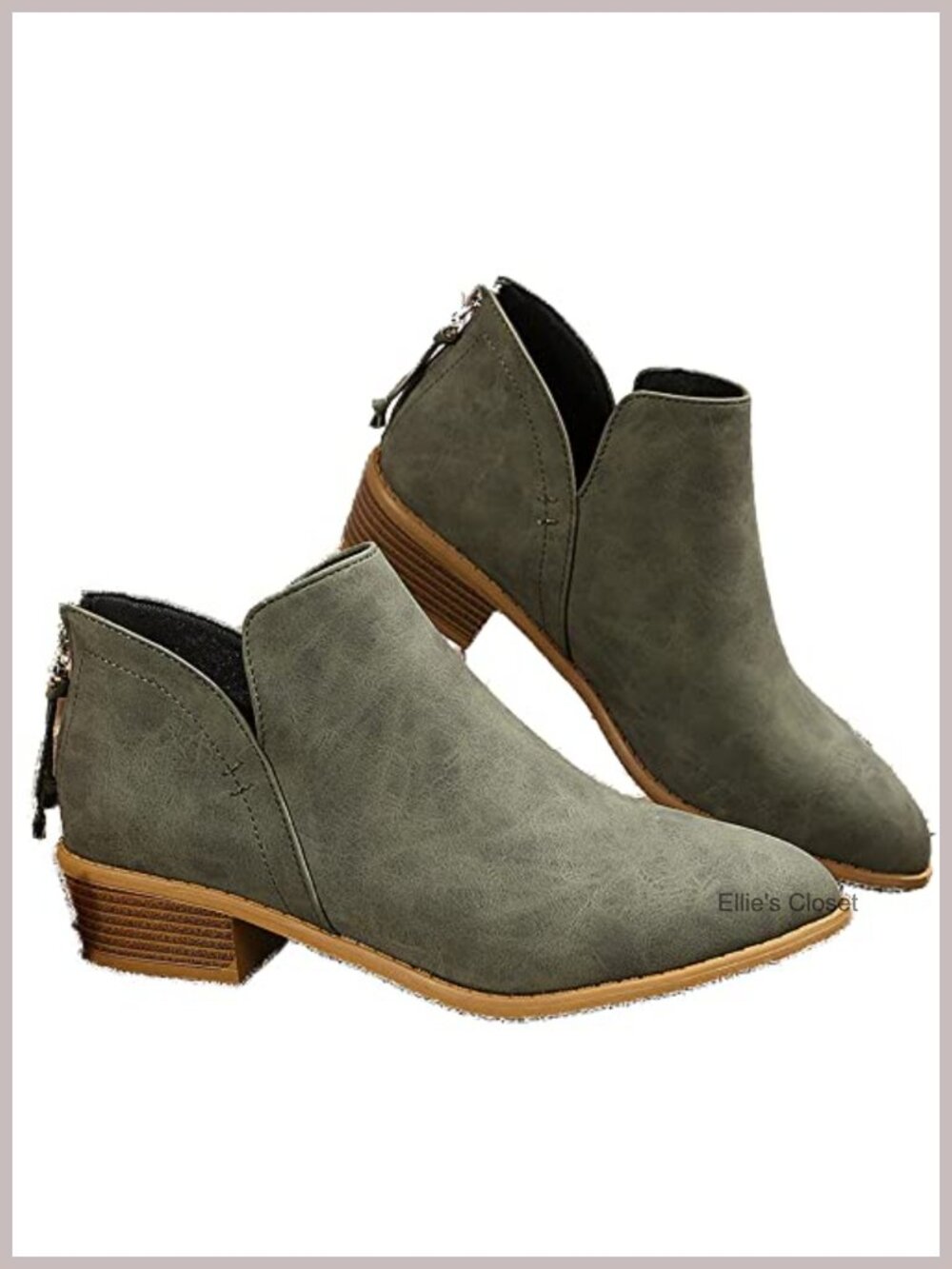 Women's V Cut Ankle Booties Chunky Block Heel Side Zip Casual